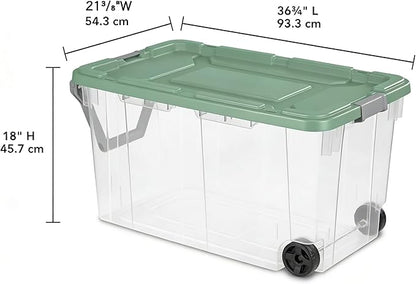 160 Quart Durable Clear Storage Container with Latch Lid and Pull Handle, Light Green, 2 Pack