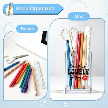 You Look Lovely Today Acrylic Makeup Brush Organizer Holder, Cute Lipstick Pen Pot, Positive Affirmation Gifts for Women Makeup Lover Friend Coworker Sister Mom, Makeup Vanity Desk Organizer