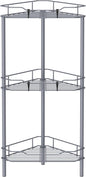HuggieGems 3 Tier Floor Standing Corner Shower Caddy Organizer Shelf with Hooks, Bathroom Shelves Stand Rack, Dark Gray