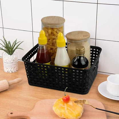6-pack Black Woven Plastic Storage Baskets Organizing Bins