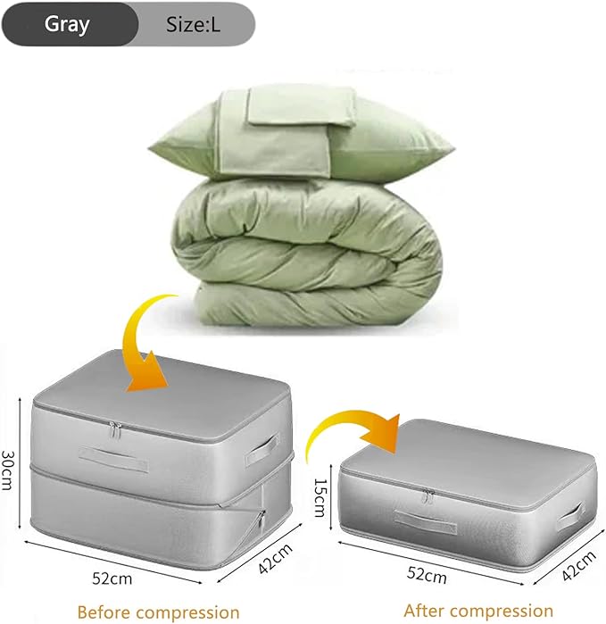 Mecolor Space Saver Compression Storage Bags, Clothes Storage, Bedding Storage, Duvet Storage, Bedding Organiser with Zipper, Pillow, Carrier Bag Storage (lightgray, L)