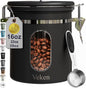 Veken Coffee Canister with Window, Family Choice Awards Winner, Airtight Stainless Steel Home Kitchen Food Storage Container with Lids for Grounds, Beans, Tea, Flour,Cereal,Sugar Jars,Scoop,16OZ,Black