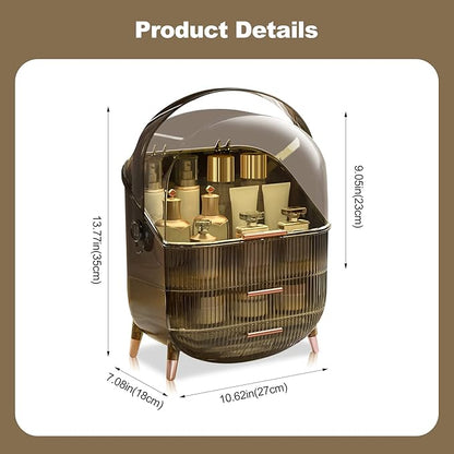 Ergocar Portable Retro Series Multi-Function Make Up Case Dustproof Cosmetic Storage Box,Cosmetics Skin Care Products Jewelry Organizer Case Finishing Box Bathroom Desktop - Retro Grey