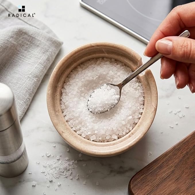 Radicaln Marble Salt Cellar with Lid 4" Inch Verona Handmade Salt Jar & Spice Storage Containers For Kitchen Countertop, Ideal Sugar Bowl & Salt dish For Table