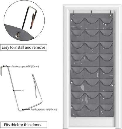 Dofilachy Hat Rack - Hat Organizer - Hat Racks for Baseball Caps, Visible Hat Holder - Baseball Cap Rack for Wall Door with 3 Hooks, 24 Deep Pockets (Dark grey, 1 pack)