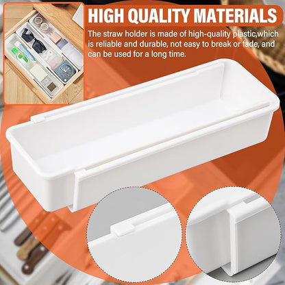 Expandable Straw Organizer Drawer for Cabinet, Reusable Long Straw Container Long Drawer Organizer for Kitchen Home(COLOR:white)