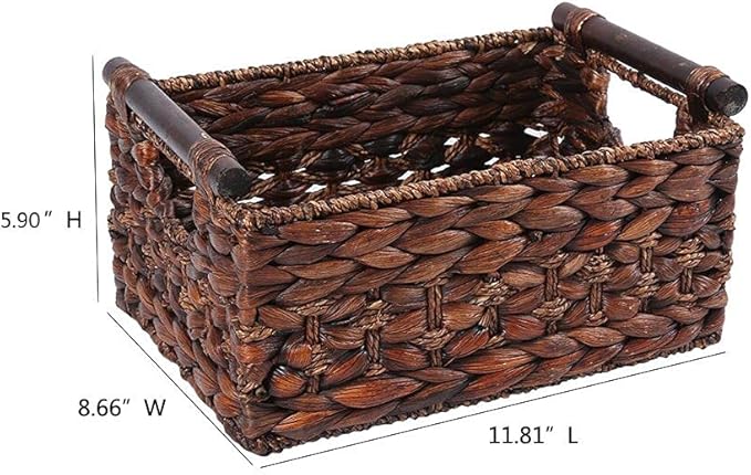 Storage Basket made by Water Hyacinth with Wood Handles, Arts and Crafts. (RectangleA-Medium)