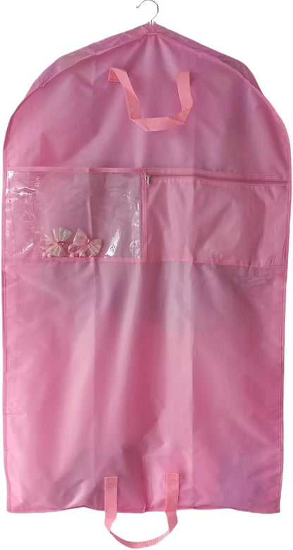 Dance Costume Garment Bag for Travel with Handles, 39 Inch Garment Bag for Dance Competitions, Kids Hanging Clothes Cover for Girls Closet Storage with 4 Zippered Pockets (Pink - 2 Pack)