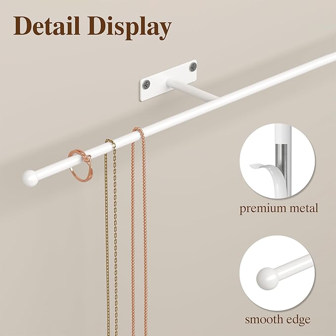 Wall Hanging Jewelry Organizer: 12.6'' Necklace Holder for Earring, Bracelet, Rings, Hairband, Glasses, White 2-Pack, Screws Included