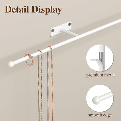 Wall Hanging Jewelry Organizer: 12.6'' Necklace Holder for Earring, Bracelet, Rings, Hairband, Glasses, White 2-Pack, Screws Included