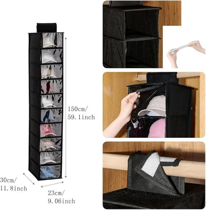 Hat Organizer, 10 Shelf Hanging Hat Organizer for Baseball Caps, Non-Woven Fabric Hats Rack with Dust Cover, Space-Saving Hat Holder Organizer for Closet, Dorm, Bedroom, Apartment