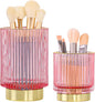 Glass Makeup Brush Holder Organizer, Gold Toothbrush Holders for Bathroom, Pink Makeup Brush Holder Cup for Vanity, Desktop Crystal Eyeliners Eyebrow Pencil Storage Cup Holder
