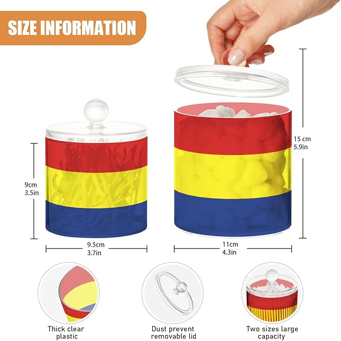 DOMIKING Austronesian Flag 2 Pack Bathroom Canisters Cotton Swab Holder Dispenser Plastic Cotton Ball Jar Acrylic Storage Containers for Cotton Ball Cotton Swab Cotton Round Pads