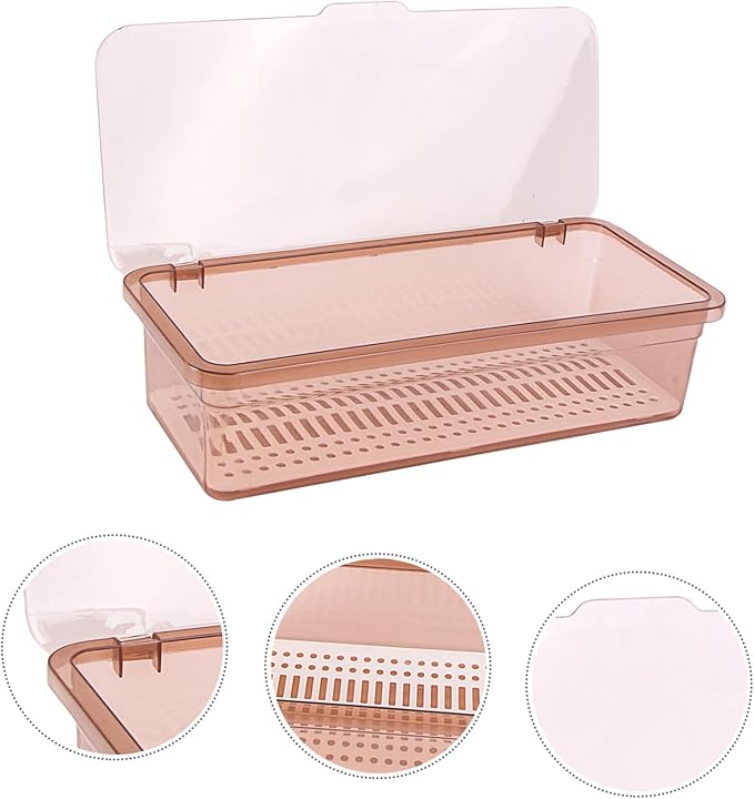 Plastic chopsticks drain storage box with lid - kitchen utensil organizer for countertop - covered holder for silverware, forks, and cutlery - 11.02 x 5.12 x 2.76 inches (brown)