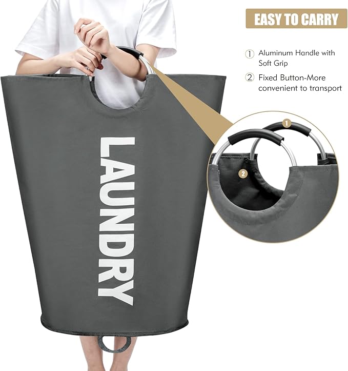 Maxsilan 125L X-Large Laundry Basket, Freestanding Tall Clothes Hamper, Collapsible Laundry Bag, Dark Grey