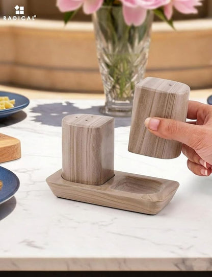 Radicaln Marble Salt & Pepper Shakers Set 2.5" Natural Brown Modern Kitchen Essentials for Cooking and Dining, Stone Spice Holder & Saleros for Black Pepper, Pink Salt