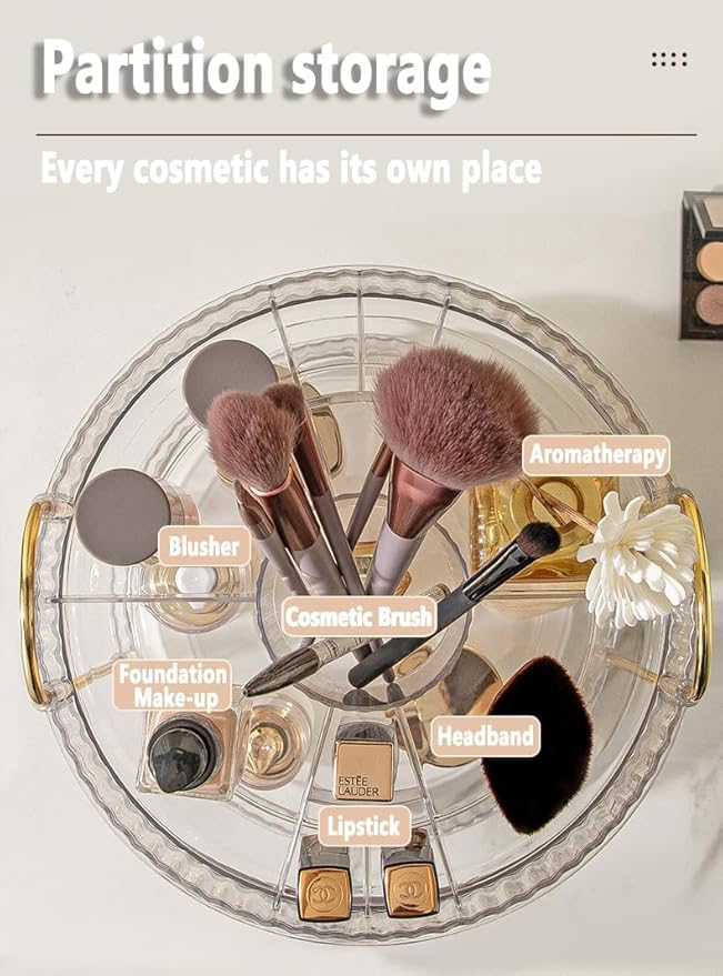 VNIMTI Skincare Organizers 360 Rotating, 3 Tier Makeup Organizer Countertop, Spinning Cosmetics Organizer Display Cases, Beauty Storage for Vanity, Countertop, Bathroon (Gold - Separate Grids)