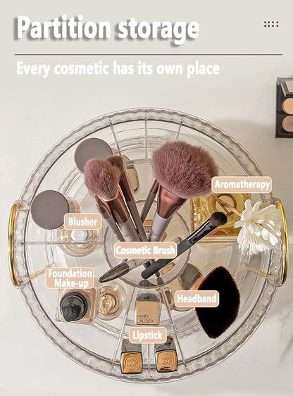 VNIMTI Skincare Organizers 360 Rotating, 3 Tier Makeup Organizer Countertop, Spinning Cosmetics Organizer Display Cases, Beauty Storage for Vanity, Countertop, Bathroon (Gold - Separate Grids)