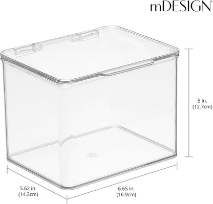 mDesign Plastic Bathroom Storage Organizer Box w/Hinge Lid for Closet, Shelf, Cupboard, Vanity, Hold Medicine, Lotion, Cotton Swabs, Masks, Styling Tools, Lumiere Collection, 8 Pack, Clear