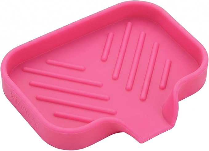 MicoYang Silicone Bathroom Soap Dishes with Drain Spout-Bathroom and Kitchen Sink Organizer,Sponge Holder,Dish Soap Tray,Perfect for Dispenser,Scrubber,Bottle,Cup on Sink or Counter-Rose 4.9"×3.2"
