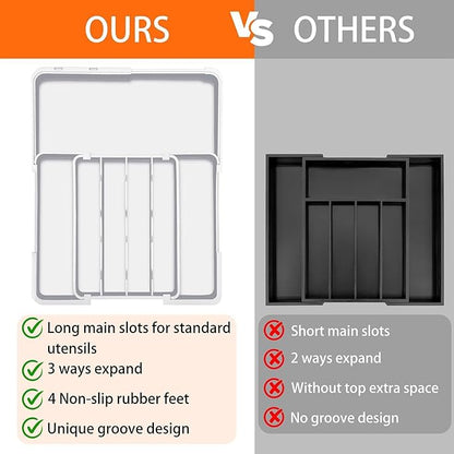 Silverware Organizer Expandable Utensil Drawer Organizer Adjustable Drawer Organizer, Flatware Cutlery Silverware Tray for Spoons Forks Knives Kitchen Organizers Storage (White)