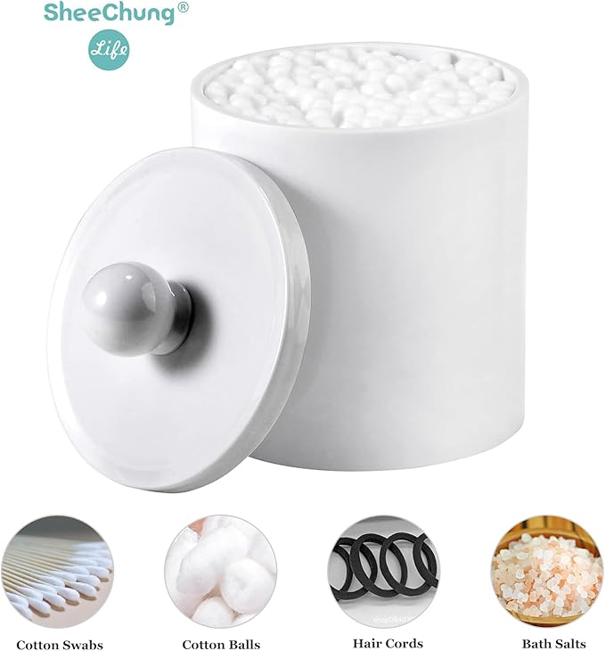 SheeChung 4 Pack Qtip Holder,White Acrylic Apothecary Jars,Shatterproof Qtip Holder Dispenser Set,Opaque Bathroom Vanity Organizer for Cotton Swabs,Balls,Pads, Modern Minimalist Decor (4 Pack,12&10oz)