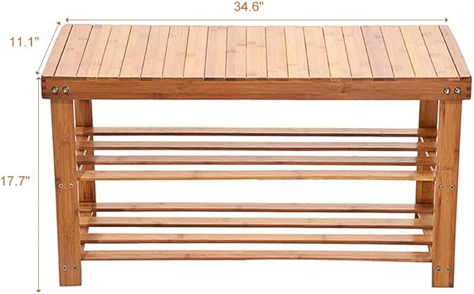 Bamboo Shoe Rack Bench 3-Tier Free Standing Wood Shoe Storage Organizer Shelf Holder Home Entryway Hallway Furniture Eco-Friendly Large Size: 34.6" L x11.1 W x 17.7" H (100% Natural Bamboo)