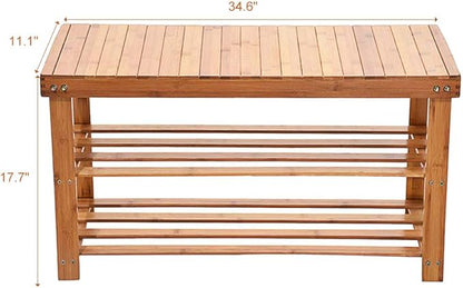 Bamboo Shoe Rack Bench 3-Tier Free Standing Wood Shoe Storage Organizer Shelf Holder Home Entryway Hallway Furniture Eco-Friendly Large Size: 34.6" L x11.1 W x 17.7" H (100% Natural Bamboo)
