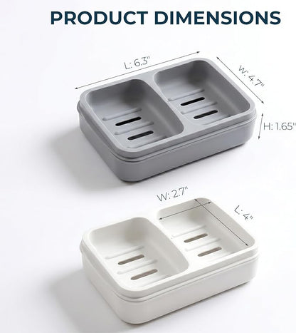AIMAIAIMAI 2-Compartment Shampoo Bar Holder | Slotted Soap Dish with Drainage Tray for Bar Shampoo and Conditioner (1-Pack, Gray)