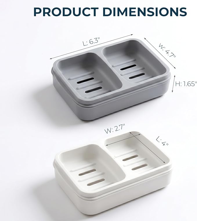 AIMAIAIMAI 2-Compartment Shampoo Bar Holder | Slotted Soap Dish with Drainage Tray for Bar Shampoo and Conditioner (1-Pack, White)