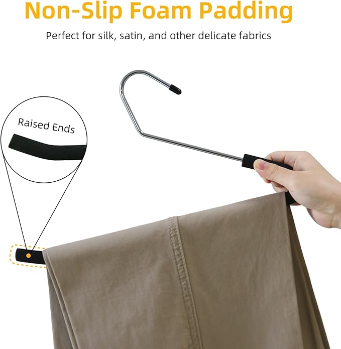 Open Ended Pants Hangers, 10 Pack Non-Slip Foam Padded Pants Hangers Space Saving Heavy Duty for Jeans, Trousers, Slacks