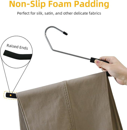Open Ended Pants Hangers, 10 Pack Non-Slip Foam Padded Pants Hangers Space Saving Heavy Duty for Jeans, Trousers, Slacks