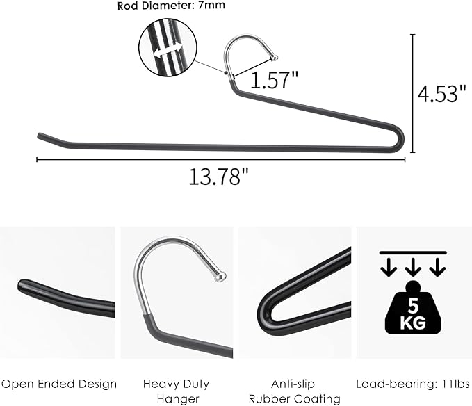 SHIMOYAMA Open Ended Pants Hangers, 5 Pack, Single Rod Trouser/Slack Hangers, Semi-Open Space-Saving Pant Hanger for Jeans, Black