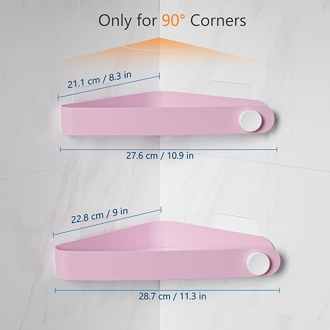 Sotfamily Plastic Shower Caddy Corner (For 90° Only), 4 Pack Adhesive Corner Shower Shelves for Bathroom Organizers and Storage, Pink