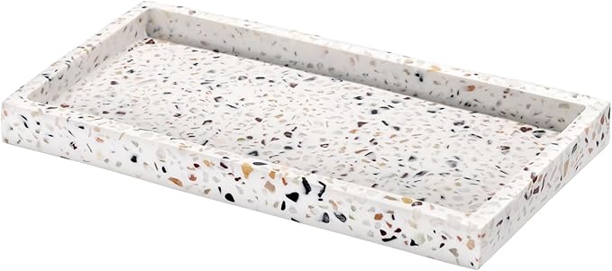 Luxspire Bathroom Vanity Tray, 8 x 4 inch Resin Kitchen Sink Tray for Soap Dispenser Bathroom Countertop Organizer Plate Holder for Perfume Soap Towel Bathroom Accessories, Mini, Terrazzo