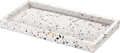 Luxspire Bathroom Vanity Tray, 8 x 4 inch Resin Kitchen Sink Tray for Soap Dispenser Bathroom Countertop Organizer Plate Holder for Perfume Soap Towel Bathroom Accessories, Mini, Terrazzo