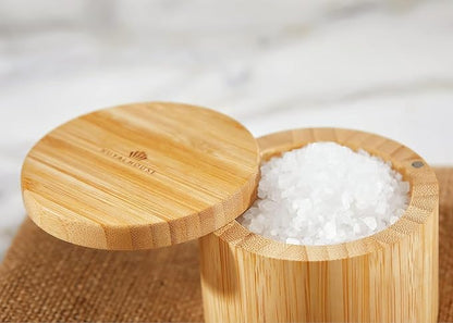 RoyalHouse Bamboo Salt Cellar Bamboo Storage Box with Magnetic Swivel Lid, 6 Ounce Capacity