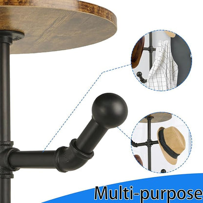 uyoyous Industrial Standing Hat Rack, Heavy Duty Metal Pipe Hat Display Stand with Wheels, Freestanding Rolling Hat Organizer Tree for Cowboy Hats & Caps, 10 Hanger Hooks for Bedroom Entryway