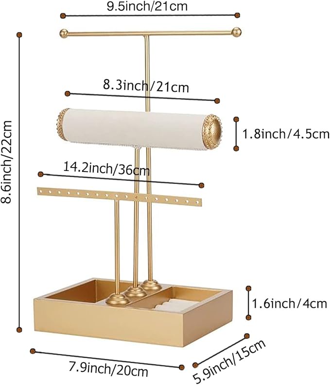 Jewelry Organizer Stand 3 Tier Hanging Jewelry Organizer for Earring Necklace Bracelet Holder Jewelry Ring Perfume Organizer Box Holder Storage (3-Tier Gold)……