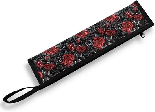 COEQINE Vintage Rose Flower Halloween Utensil Case Holder Lightweight Gothic Style Lightweight Portable Kitchen Utensil Case With Zipper Foldable