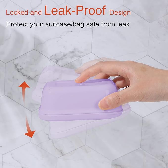 Quatish 2 Pack Travel Soap Container, Portable Soap Holder with Lid, Bar Soap Holder, Soap Case for Camping Gym Travel, Soap Box for Bathroom,Purple