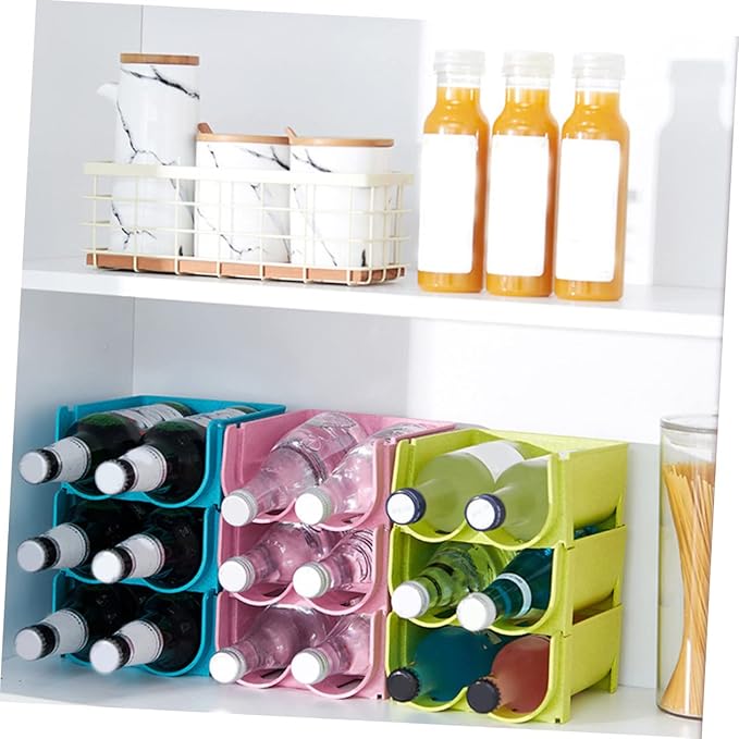 3pcs Stackable Non-skid Drink Storage Container Creative Refrigerator Organizer for Wine and Beer Cans Fall and Space-saving Design Green Blue Pink