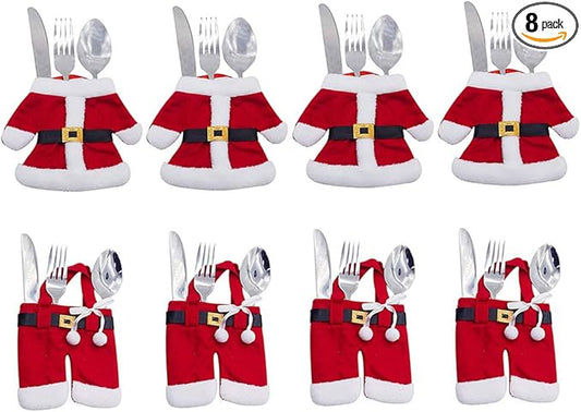 Kaxich 8pcs Christmas Cutlery Holders Suit Silverware Pockets Knifes Forks Tableware Decor Bag Storage Covers Christmas Xmas Party Decorations
