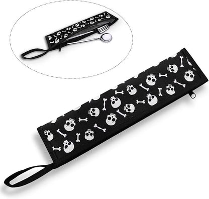 COEQINE Skull Portable Utensils Case Black Halloween Decoration Kitchen Decoration Foldable Cutlery Pouch Chopsticks Pouch With Zipper for Travel