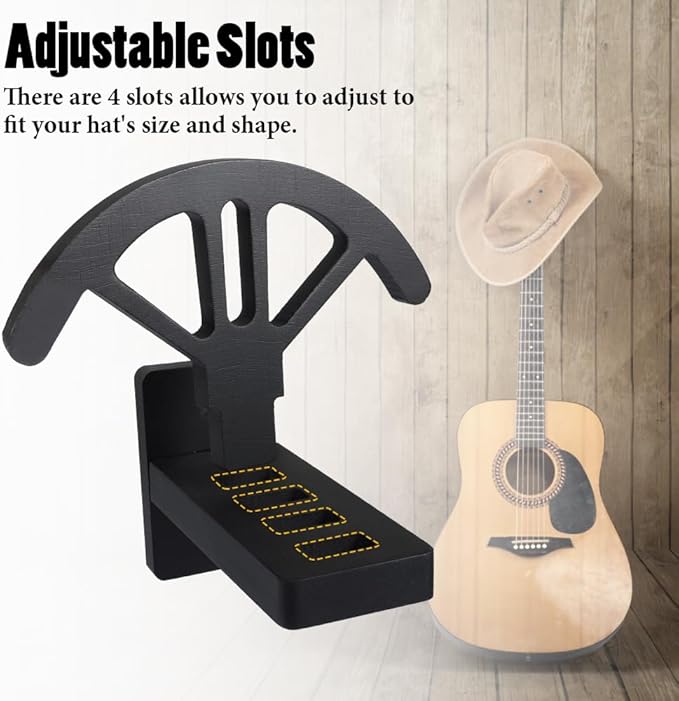 2 PCS Adjustable Cowboy Hat Rack Holder, Wooden Wall Mount Stand, Keep Original Shape of Hat with 4 Speed Adjustable Western Hat Display for Storage Fedoras Hats (Bamboo)