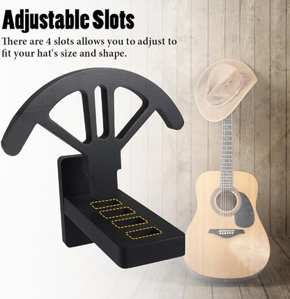 2 PCS Adjustable Cowboy Hat Rack Holder, Wooden Wall Mount Stand, Keep Original Shape of Hat with 4 Speed Adjustable Western Hat Display for Storage Fedoras Hats (Bamboo)