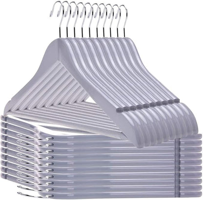 Quality Wooden Hangers - Slightly Curved, Heavy-Duty Coat Hangers with Stylish Chrome Hooks - 30-Pack Sets for Clothes, Jackets, Shirts, Pants, Suits (Gray)