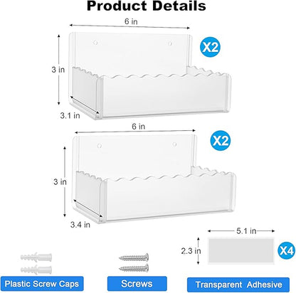 6 inch Spice Rack Wall Mounted,4 Pack Spice Organizer Shelf for Stove Cabinet Pantry Door, Adhesive or Screw Hanging Wall Spice Shelf Storage Holder in Kitchen and RV - Frost Color