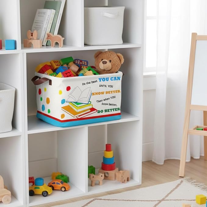 Book Storage Basket Waterproof Canvas Toy Storage Bin Blanket Baskets Collapsible Outdoor Basket with Leather Handles Book Organizer for Nursery Room Classroom Library Closets,Bedrooms,Gifts Baskets