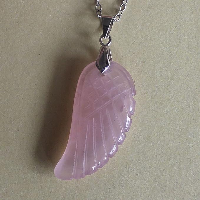 35mm Hand carved mixed gemstom angel wing for necklace pendant bead (rose quartz)